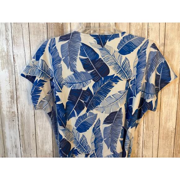 Lands' End Blue Leaf Print Tie Waist Dress - Medium - Picture 10 of 10